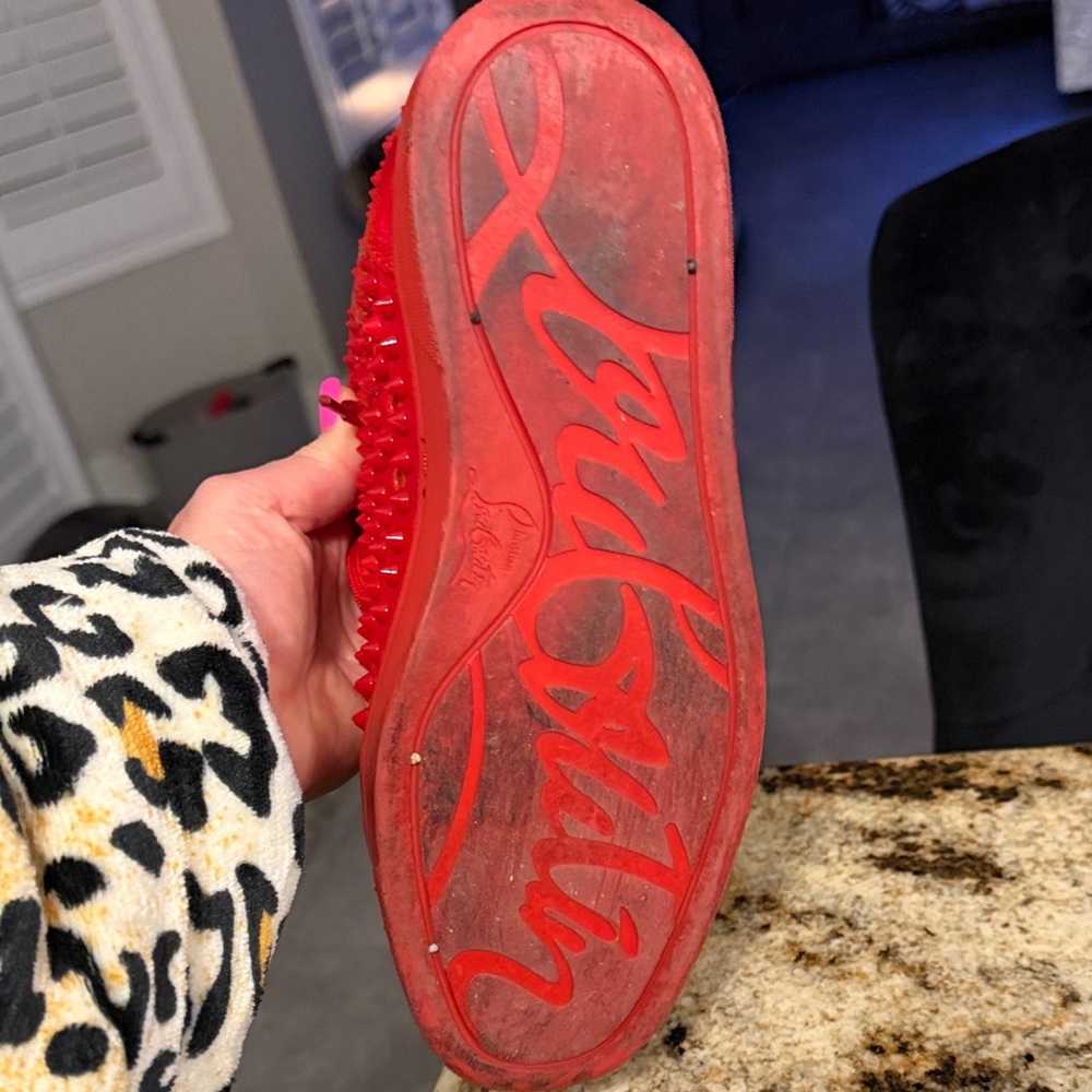 Christian Louboutin Red Spiked Sneakers - Picture 3 of 4
